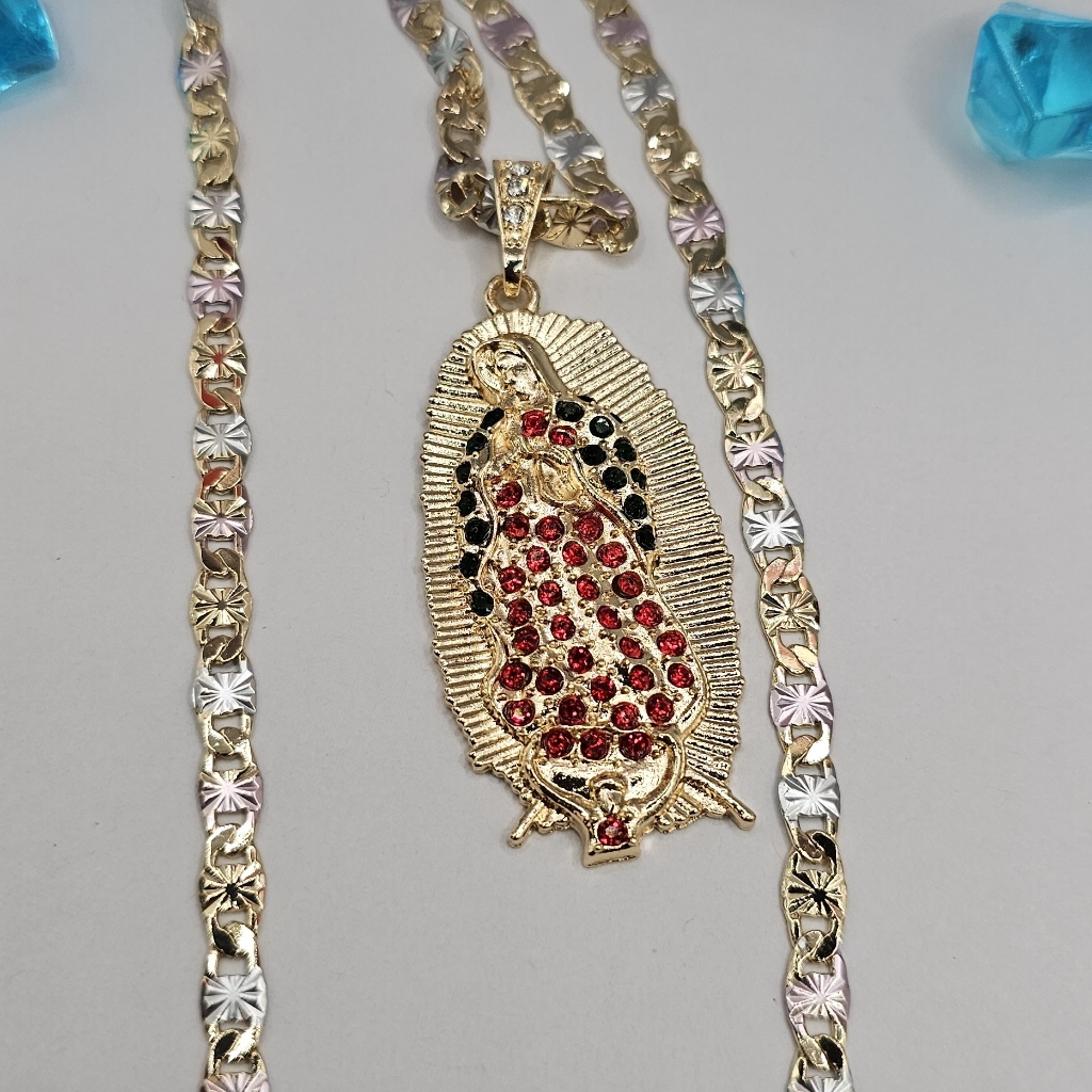 Virgin Mary 3-Colors Stones Gold-Plated Chain
